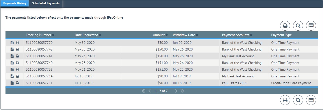 Payments History List