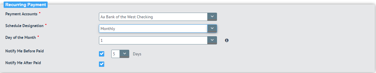 Recurring Monthly Payment Fields